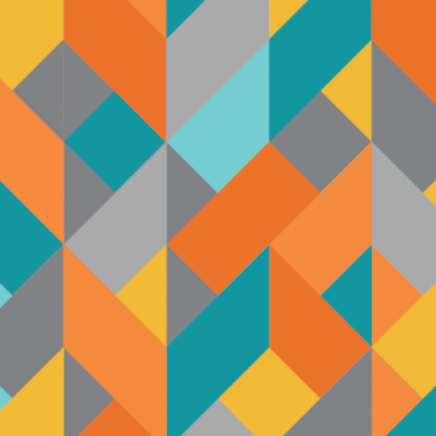 A criss cross pattern of oranges, greys, and teals.