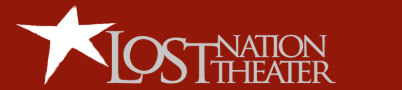 Lost Nation Theater logo- white text on a red background next to a giant white star.