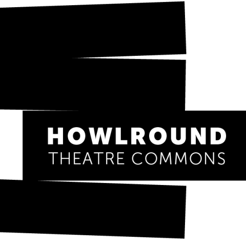 HowlRound's logo is four blocks, one with the org name in it that is inching out from under two of the other blocks.